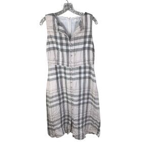 MNG Mango Womens Linen Fit & Flare Midi Dress Sz 8 Plaid Gray Cream Pockets